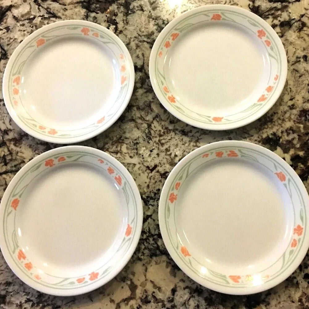 Corelle PEACH GARLAND Salad / Dessert Plates Set of 4 - 7-1/4